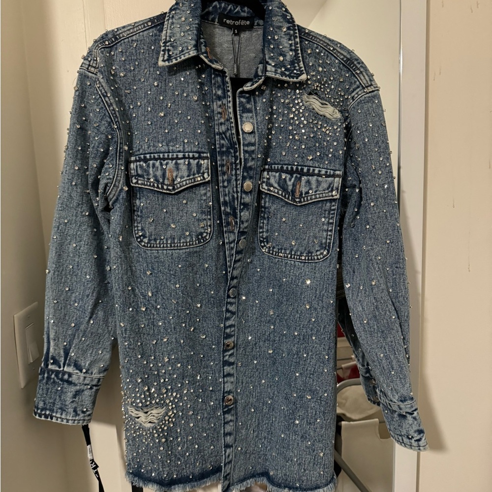 Retrofete Doreen Denim shirt with Crystal Embellishments